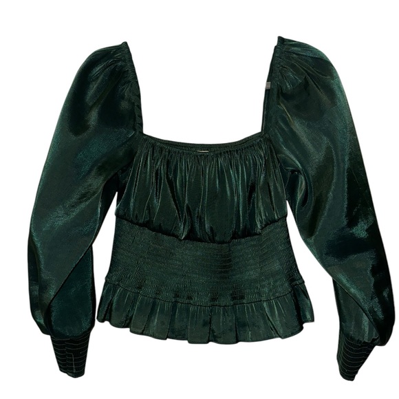 Lovers and Friends Square Neck Emerald Green Puff Sleeve Blouse Size Small - Picture 1 of 7